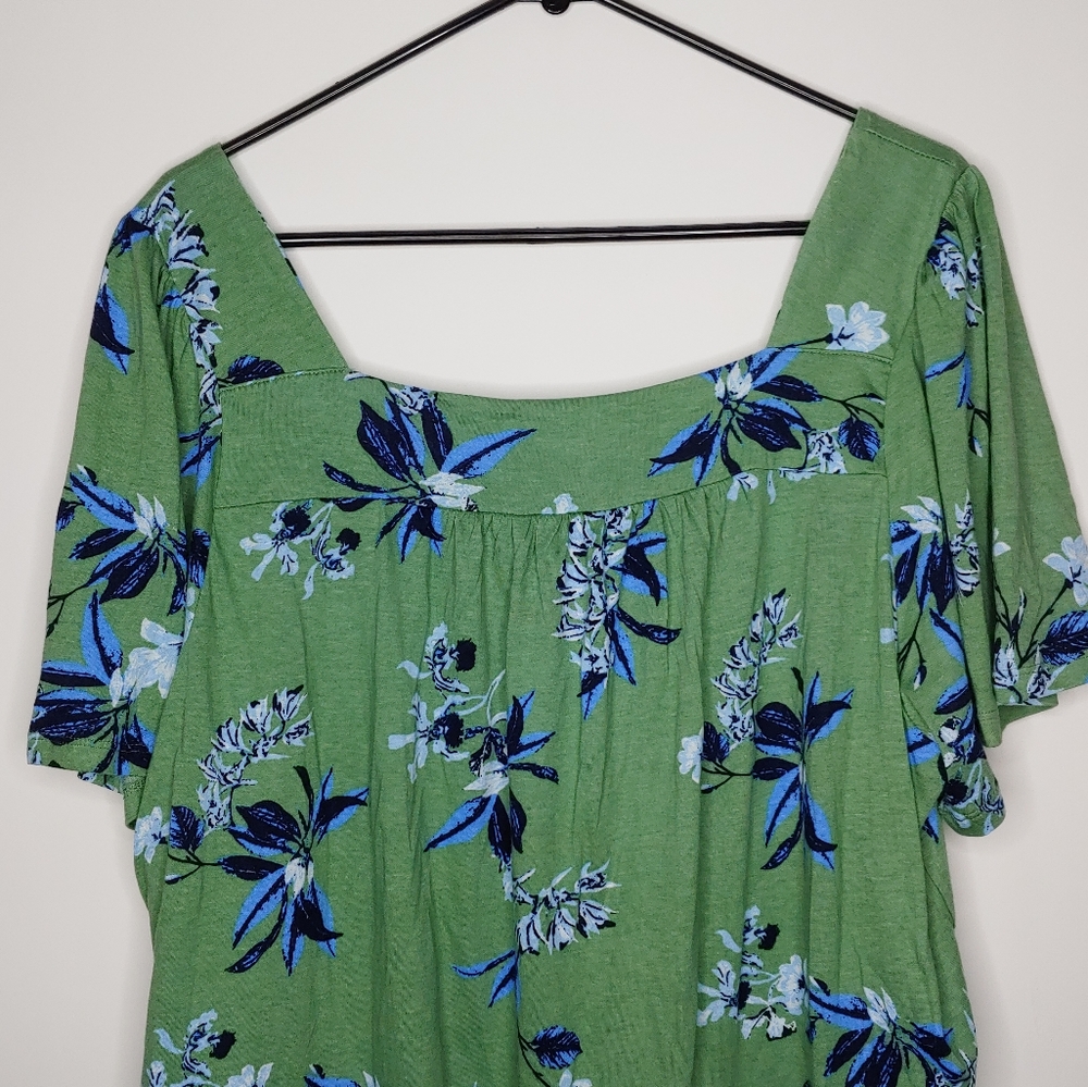 Lucky Brand Green Floral Square Neck Short Sleeve Blouse Size XXL New With Tags - Picture 11 of 16